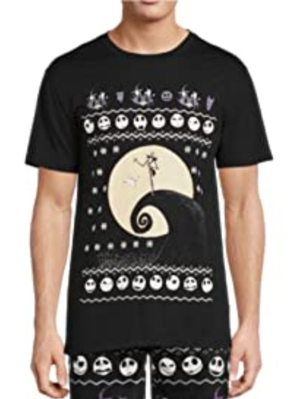 Disney Nightmare Before Christmas Mens Medium Black Tee Graphic Shirt Skull